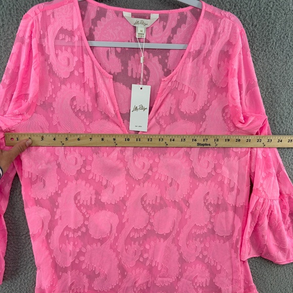 Lilly Pulitzer Shenzi Cover-Up Rousseau Pink Tangerine Dream Poly Clip Jacquard - Picture 5 of 15